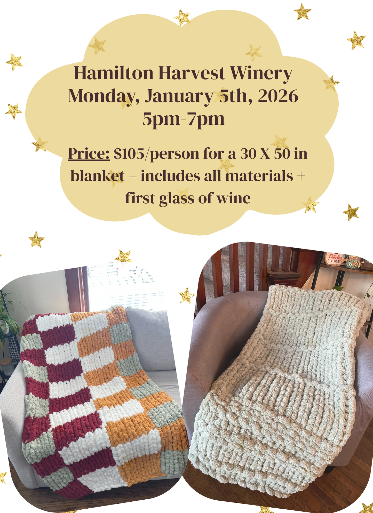 Chunky Knit Blanket Class- Hamilton Harvest Winery 2026