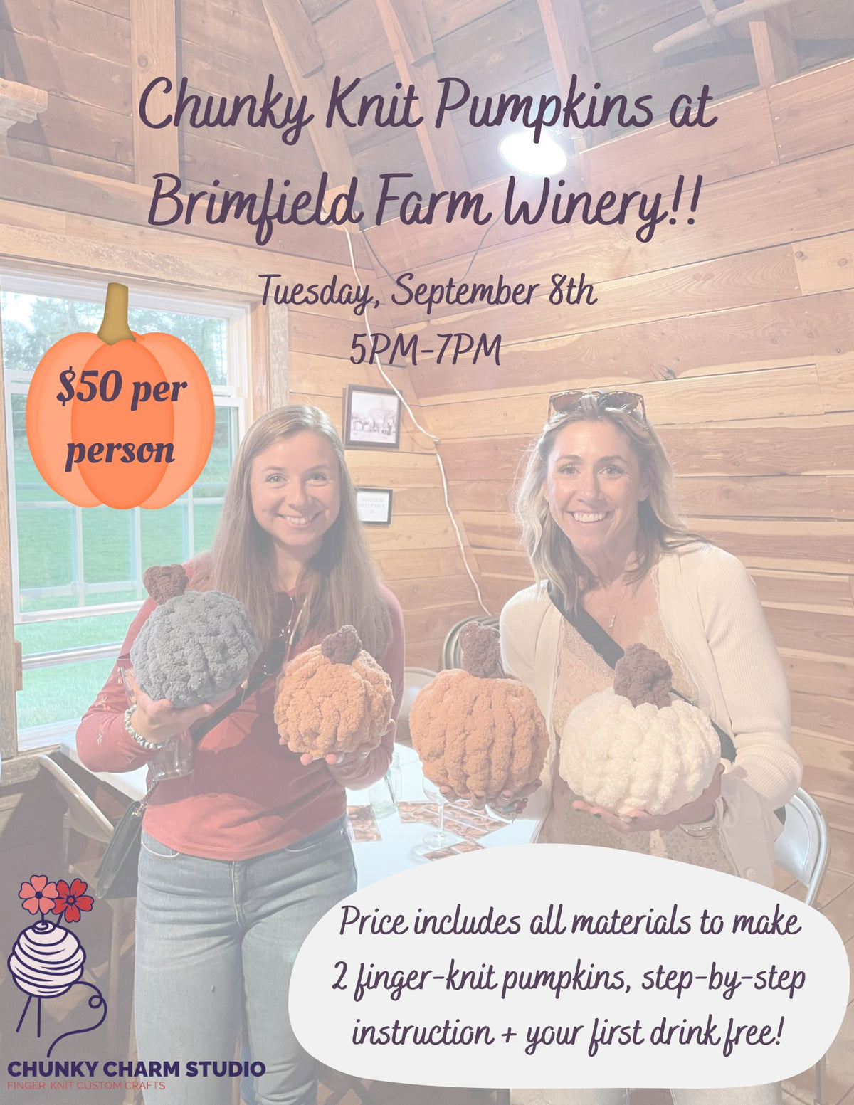 Chunky Knit Pumpkin Class- Brimfield Farm Winery